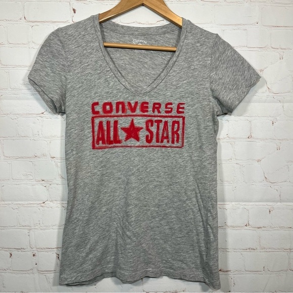 Converse All Star V Neck T Shirt Womens Medium Gray - Picture 1 of 8